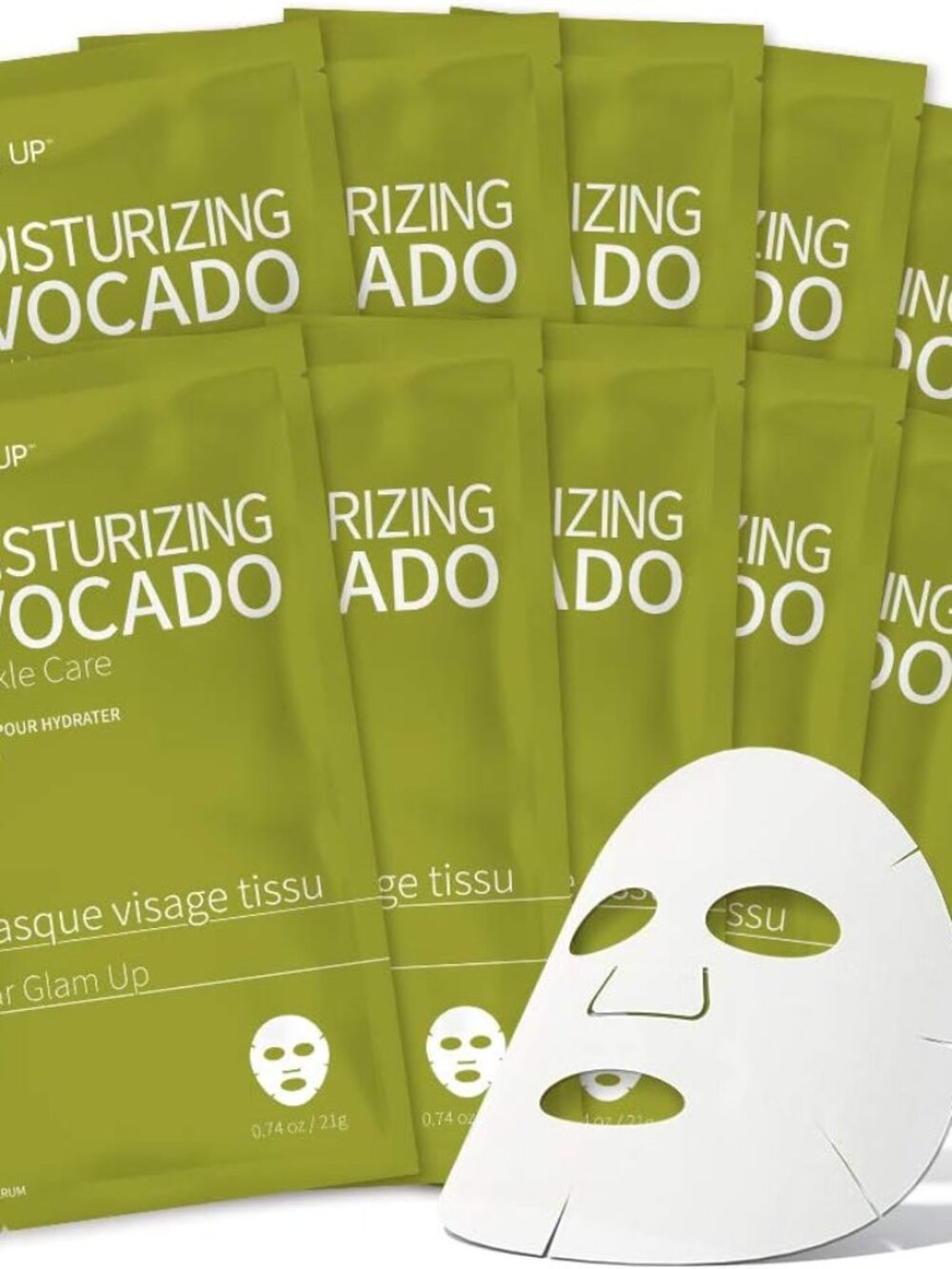 GLAM UP Moisturizing Avocado Sheet Mask - Deep Hydration Rejuvenation, 10 packs